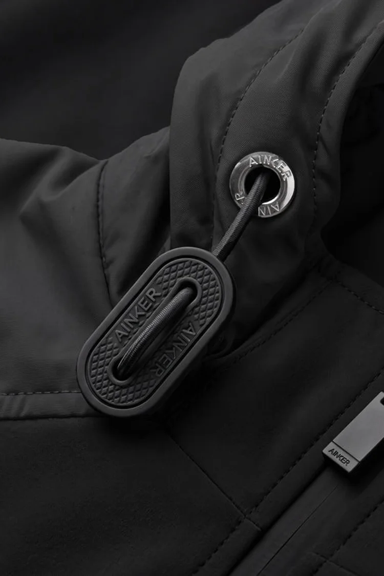 ז'קט קפוצ'ון איינקר ainker שחור דגם 1105 Black Jacket ניילון טכני פוליאסטר דו גוני רוכסנים ממותגים חוסם רוח