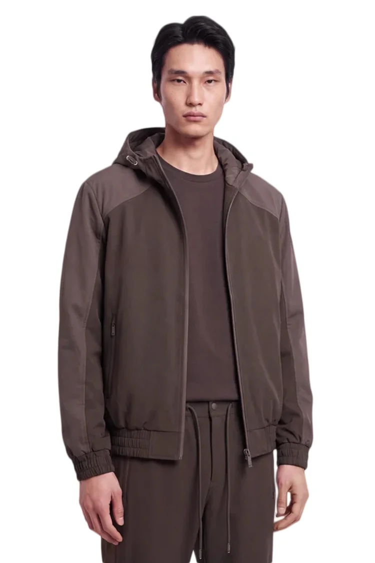 ז'קט קפוצ'ון איינקר ainker חום דגם 1105 Black Jacket ניילון טכני פוליאסטר דו גוני רוכסנים ממותגים חוסם רוח
