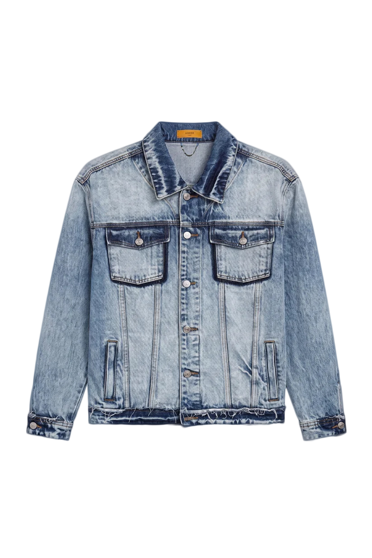 ז’קט ג’ינס איינקר AINKER כחול בהיר דגם 1150 Jacket Jeans גזרה נינוחה דו-גוני שוליים פרומים כפתורים עתיקים