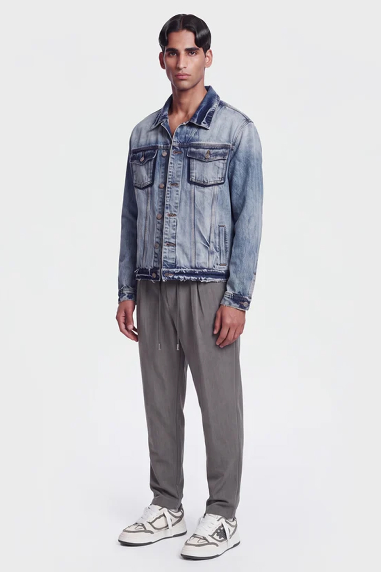 ז’קט ג’ינס איינקר AINKER כחול בהיר דגם 1150 Jacket Jeans גזרה נינוחה דו-גוני שוליים פרומים כפתורים עתיקים