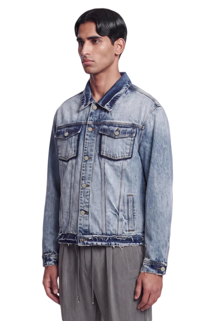 ז'קט ג'ינס איינקר AINKER כחול בהיר דגם 1150 Jacket Jeans גזרה נינוחה דו-גוני שוליים פרומים כפתורים עתיקים