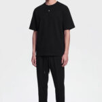 מכנס מחויט איינקר ainker שחור דגם 1097 Black Pant 100 אחוז כותנה מבריק קפל קדמי מותן אלסטית כפתור תיקתק