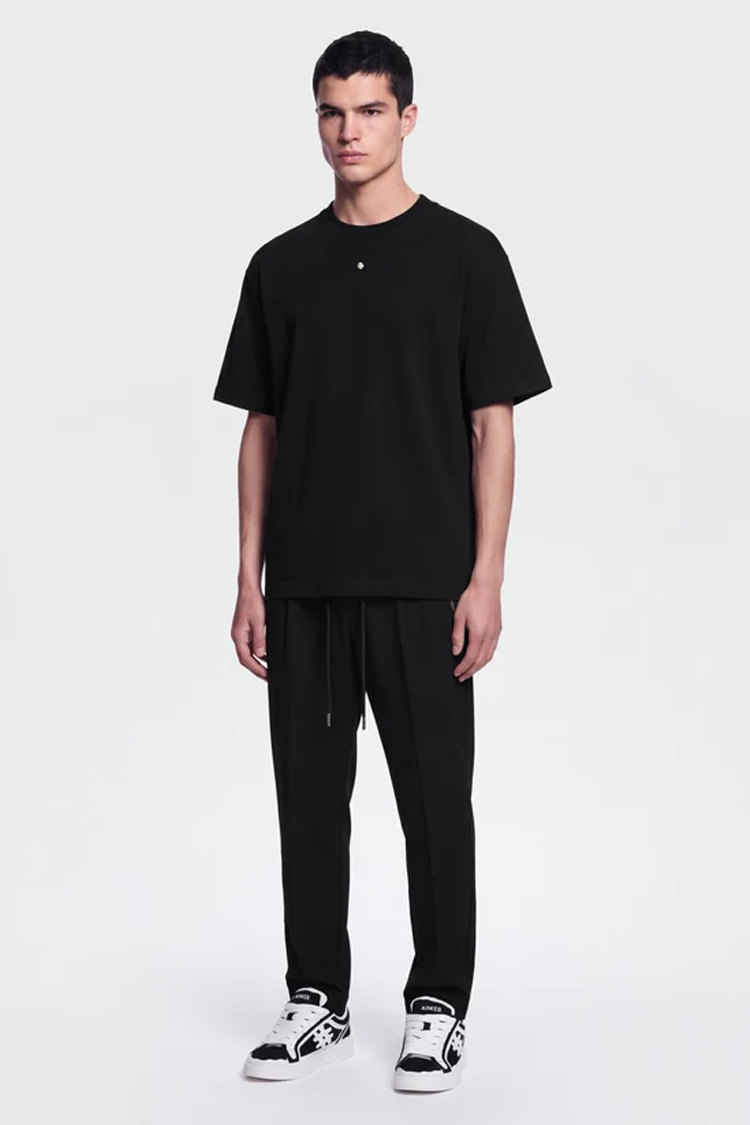 מכנס מחויט איינקר ainker שחור דגם 1097 Black Pant 100 אחוז כותנה מבריק קפל קדמי מותן אלסטית כפתור תיקתק