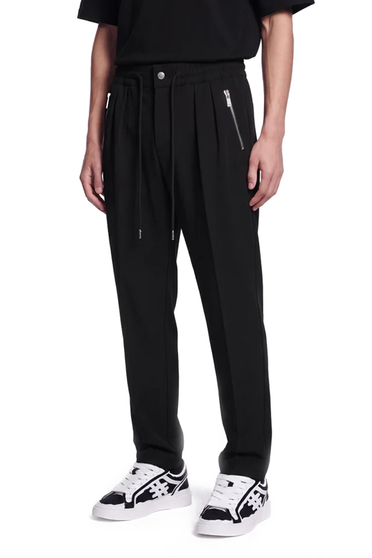 מכנס מחויט איינקר ainker שחור דגם 1097 Black Pant 100 אחוז כותנה מבריק קפל קדמי מותן אלסטית כפתור תיקתק