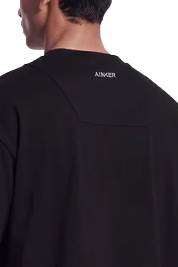 טי שירט איינקר ainker שחור דגם Mercerized 1019 אובר סייז כותנה רקמה L'Art à Obtenir צוואר