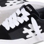 סניקרס עור איינקר ainker שחור/לבן דגם Skate Line Leather Mid זמש סולמית לוגו תבליט עקב