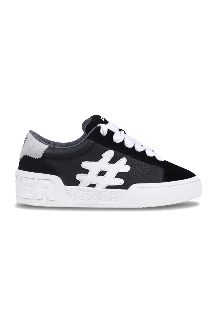 סניקרס עור איינקר ainker שחור/לבן דגם Skate Line Leather Mid זמש סולמית לוגו תבליט עקב