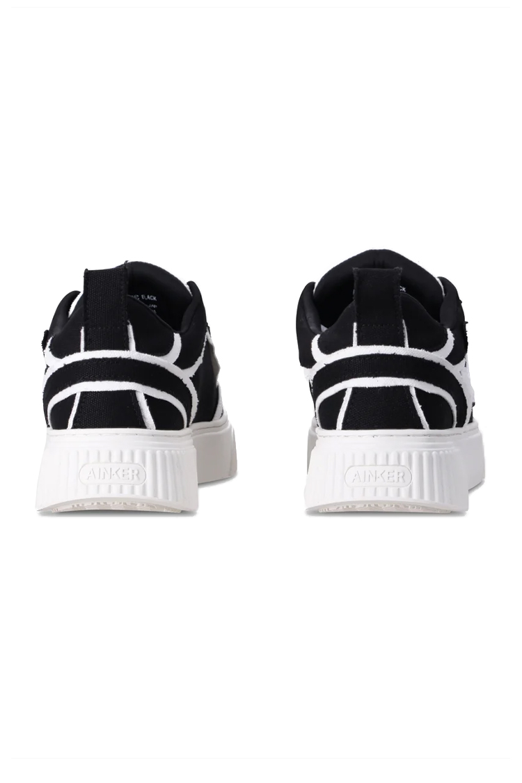 סניקרס איינקר AINKER שחור לבן קנבס דגם Star Line Canvas Black/White גזרה בינונית תפרי קונטרסט לוגו