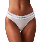 תחתון חוטיני קלווין קליין calvin klein לבן כותנה דגם Icon Cotton Stretch Thong פס גומי לוגו