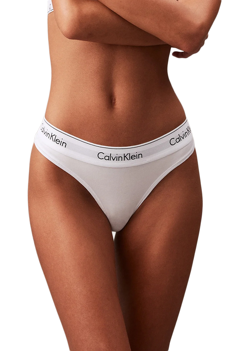 תחתון חוטיני קלווין קליין calvin klein לבן כותנה דגם Icon Cotton Stretch Thong פס גומי לוגו