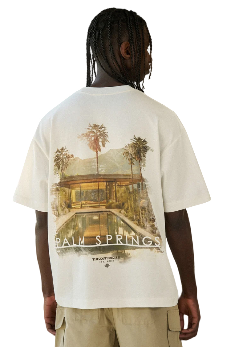 טי שירט קוטור קלאב The Couture Club אוף וויט כותנה דגם Palm Springs Graphic הדפס דקלים חזה וגב
