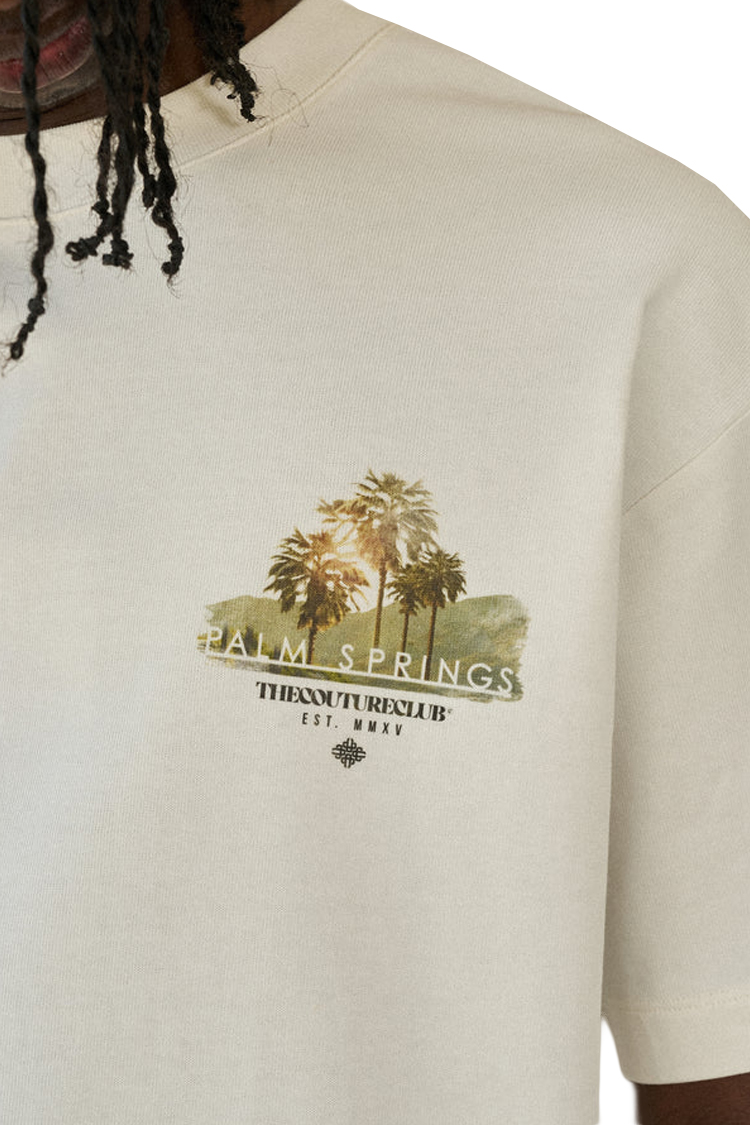טי שירט קוטור קלאב The Couture Club אוף וויט כותנה דגם Palm Springs Graphic הדפס דקלים חזה וגב