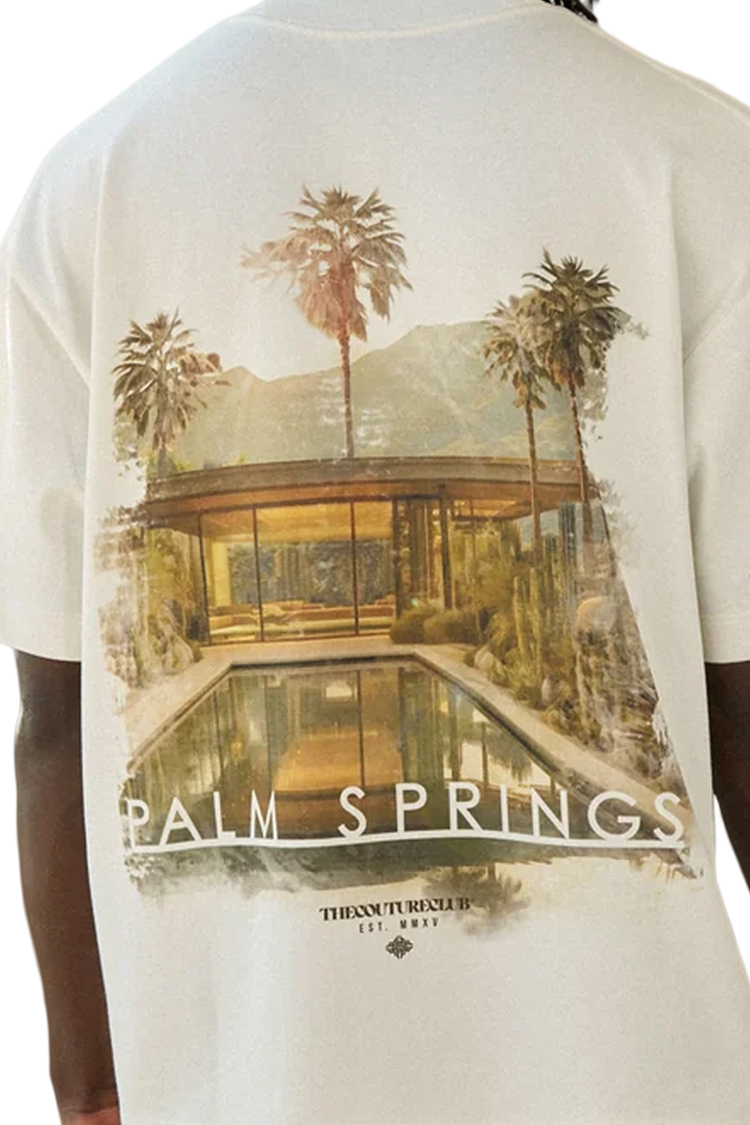 טי שירט קוטור קלאב The Couture Club אוף וויט כותנה דגם Palm Springs Graphic הדפס דקלים חזה וגב