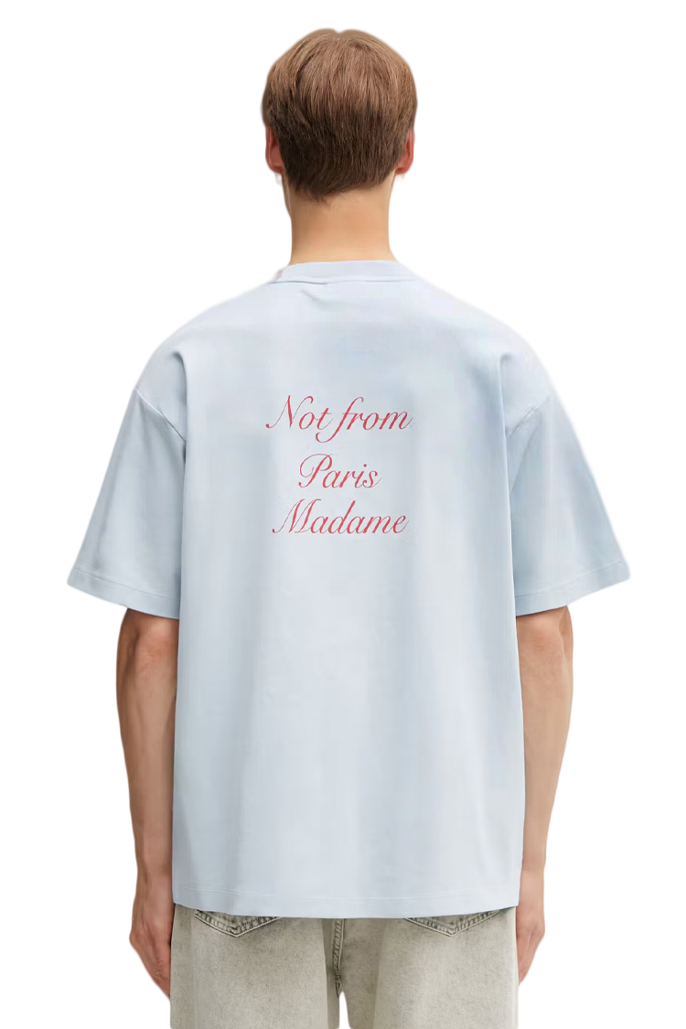 טי שירט דרול דה מונסייה Drôle de Monsieur תכלת כותנה דגם Slogan Calligraphy הדפס קליגרפיה בחזה ובגב