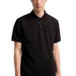 חולצת פולו מונקלר moncler שחור דגם Piquet Polo Shirt כותנה פיקה פאץ בשרוול צבעי מונקלר רגולר פיט