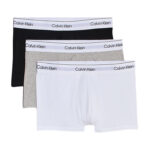מארז שלישיית תחתוני בוקסר קלווין קליין calvin klein שחור/אפור/לבן דגם Trunks Icon Cotton Stretch פס מותן לוגו