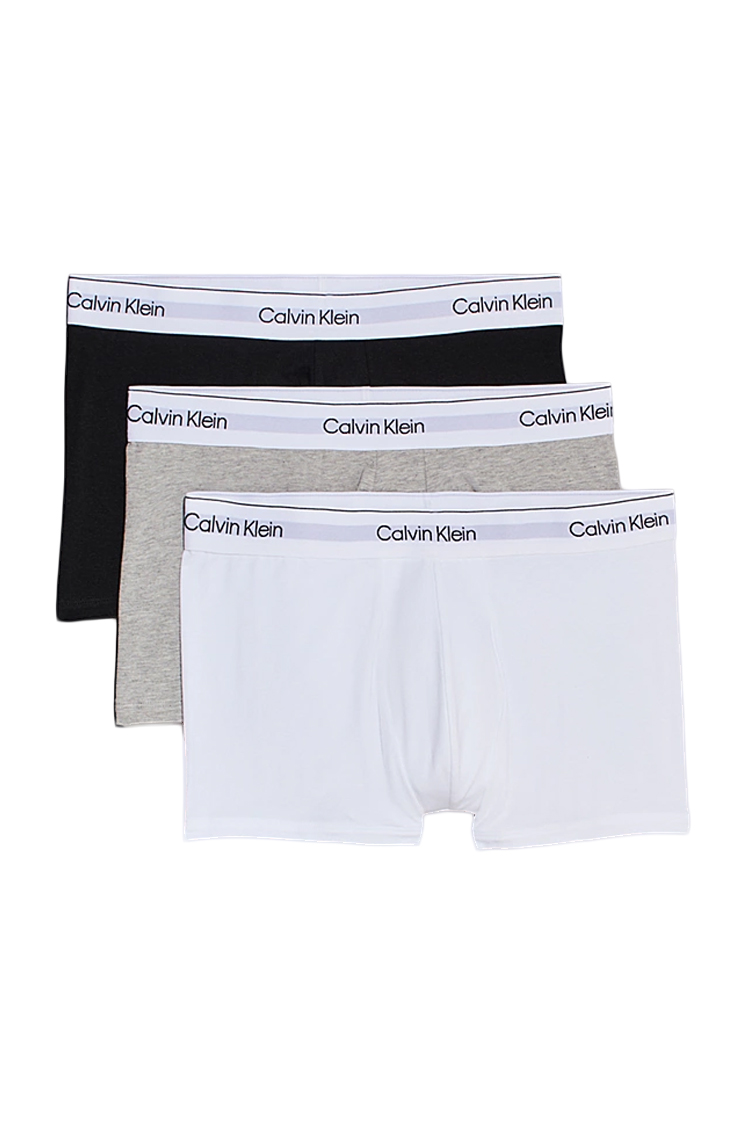 מארז שלישיית תחתוני בוקסר קלווין קליין calvin klein שחור/אפור/לבן דגם Trunks Icon Cotton Stretch פס מותן לוגו
