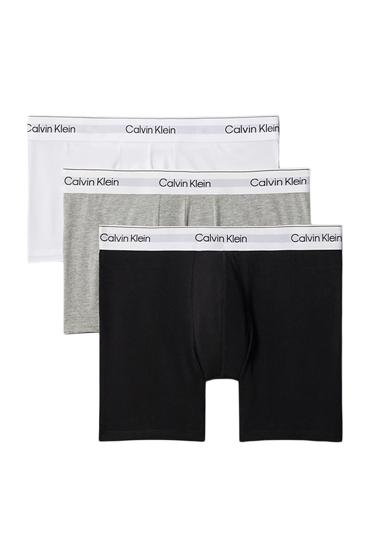 מארז שלישיית תחתוני בוקסר קלווין קליין calvin klein שחור אפור לבן דגם Boxer Briefs Icon Cotton Stretch פס מותן לוגו