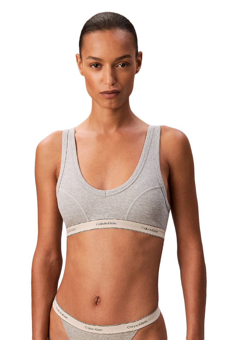 חזיית ברלט קלווין קליין calvin klein אפור כותנה דגם Heritage Lightly Lined Triangle קאפים נשלפים רצועת לוגו