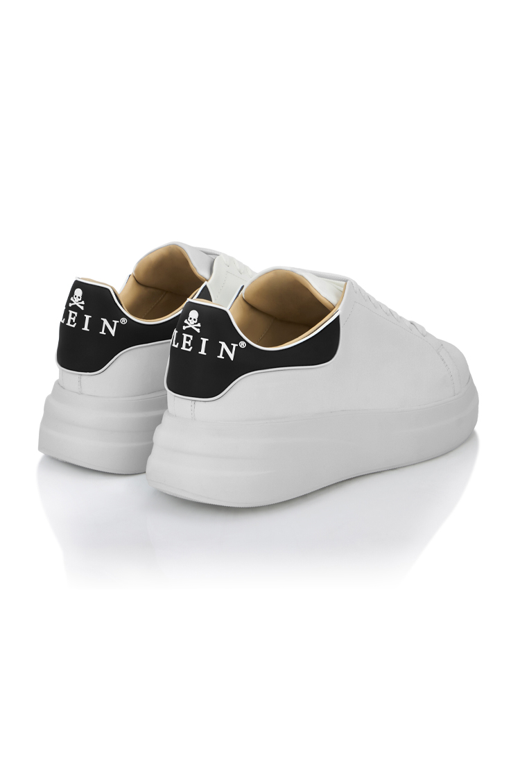 סניקרס עור פיליפ פליין philipp plein לבן דגם Megastar גזרה בינונית לוחית מתכת שרוכים קונטרסט