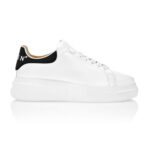 סניקרס עור פיליפ פליין philipp plein לבן דגם Megastar גזרה בינונית לוחית מתכת שרוכים קונטרסט
