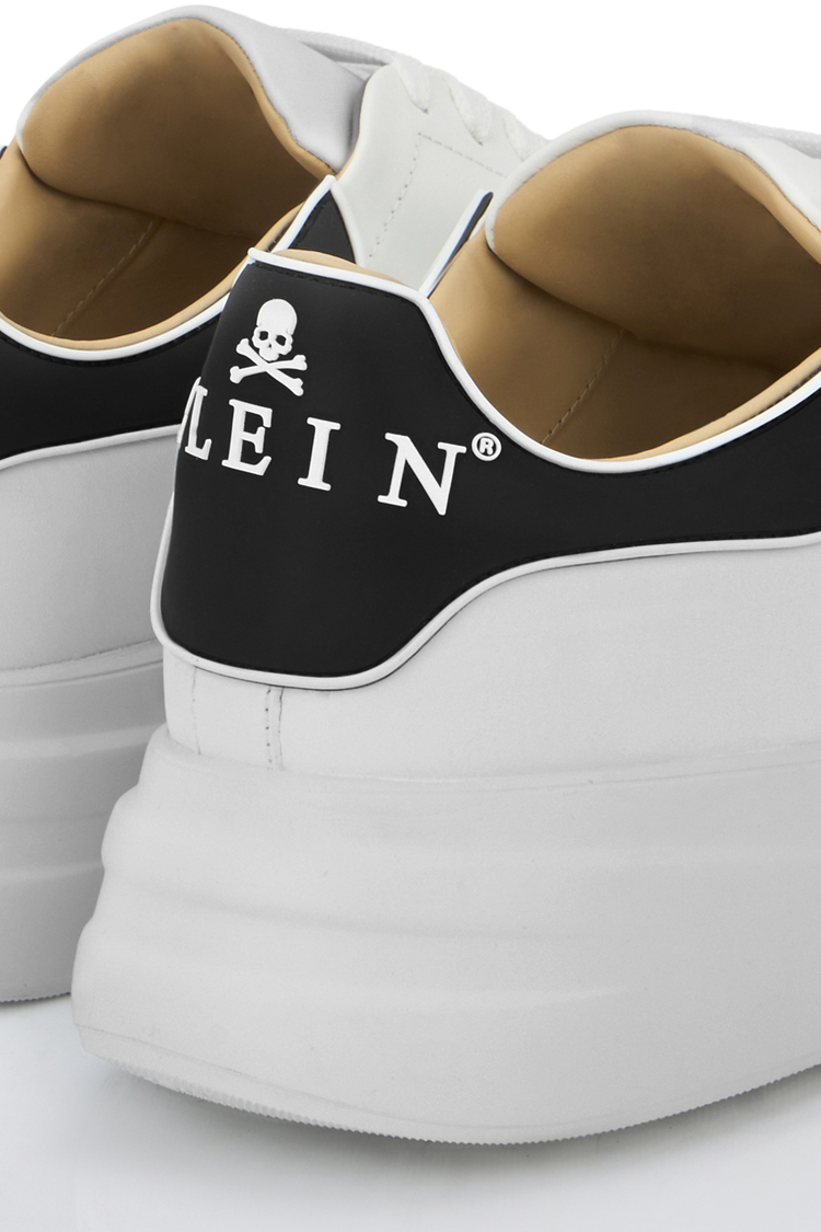 סניקרס עור פיליפ פליין philipp plein לבן דגם Megastar גזרה בינונית לוחית מתכת שרוכים קונטרסט