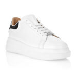 סניקרס עור פיליפ פליין philipp plein לבן דגם Megastar גזרה בינונית לוחית מתכת שרוכים קונטרסט