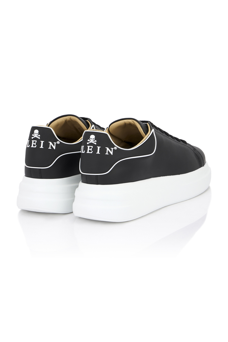 סניקרס עור פיליפ פליין philipp plein שחור דגם Megastar גזרה בינונית לוחית מתכת שרוכים קונטרסט