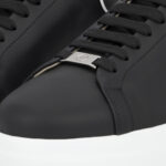 סניקרס עור פיליפ פליין philipp plein שחור דגם Megastar גזרה בינונית לוחית מתכת שרוכים קונטרסט
