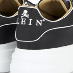 סניקרס עור פיליפ פליין philipp plein שחור דגם Megastar גזרה בינונית לוחית מתכת שרוכים קונטרסט