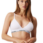 חזיית ברלט קלווין קליין calvin klein לבן כותנה דגם Icon Cotton Stretch Triangle קאפים מרופדים רצועת לוגו