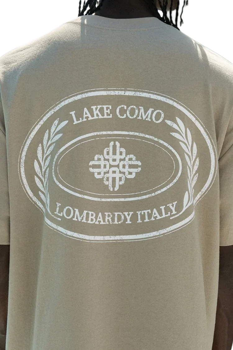 טי שירט קוטור קלאב The Couture Club אפור כותנה דגם Lake Como Oval הדפס אגם קומו בחזה ובגב
