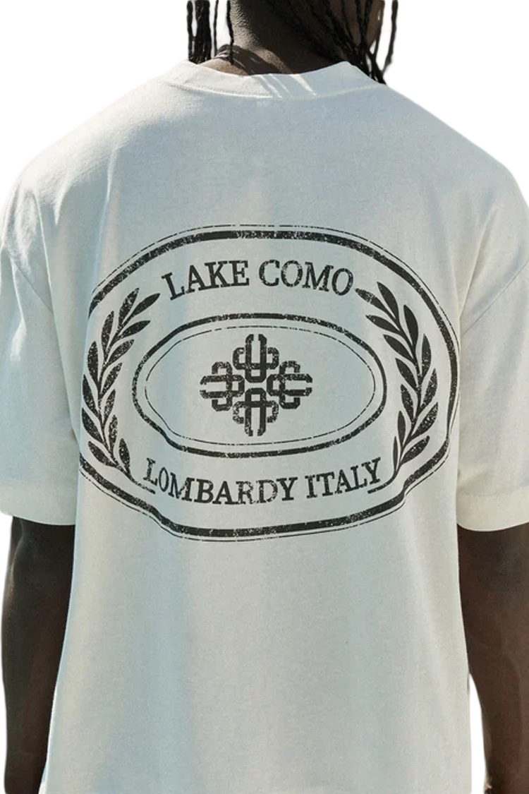 טי שירט קוטור קלאב The Couture Club אוף וויט כותנה דגם Lake Como Oval הדפס אגם קומו בחזה ובגב