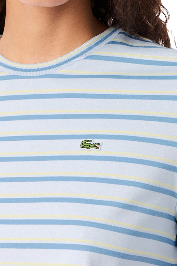 טי שירט לקוסט lacoste לבן תכלת דגם Striped Jersey כותנה פסים רקמת תנין רגולר פיט
