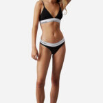 חזיית ברלט קלווין קליין calvin klein שחור/לבן כותנה דגם Icon Cotton Stretch Triangle קאפים מרופדים רצועת לוגו