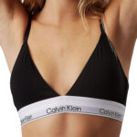 חזיית ברלט קלווין קליין calvin klein שחור/לבן כותנה דגם Icon Cotton Stretch Triangle קאפים מרופדים רצועת לוגו
