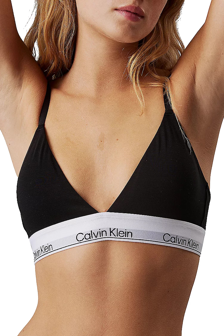 חזיית ברלט קלווין קליין calvin klein שחור/לבן כותנה דגם Icon Cotton Stretch Triangle קאפים מרופדים רצועת לוגו