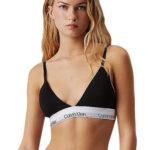 חזיית ברלט קלווין קליין calvin klein שחור/לבן כותנה דגם Icon Cotton Stretch Triangle קאפים מרופדים רצועת לוגו