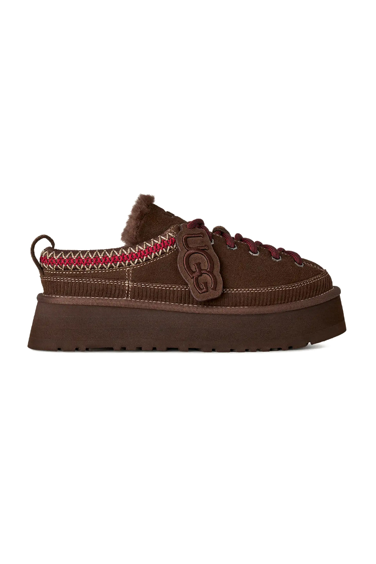 כפכפי פלטפורמה אג ugg חום דגם Heritage Lace-Up Slipper זמש איכותי בטנת עור סוליית eva פלטפורמה 4.5 סמ פרווה