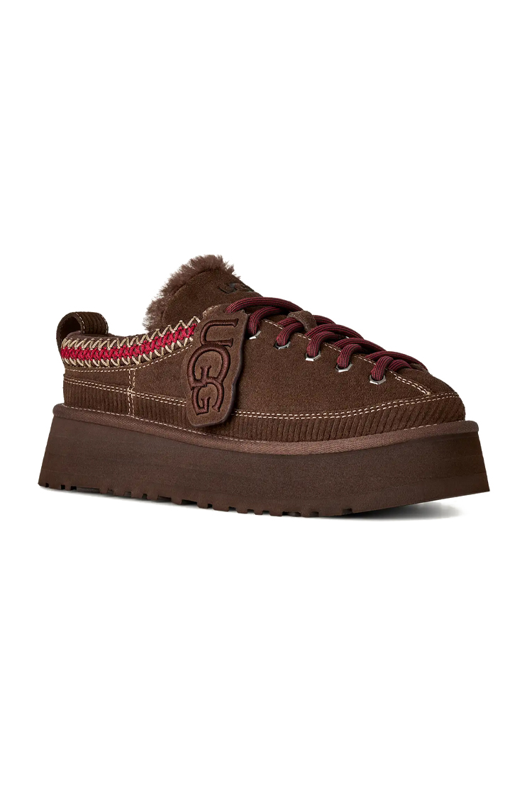 כפכפי פלטפורמה אג ugg חום דגם Heritage Lace-Up Slipper זמש איכותי בטנת עור סוליית eva פלטפורמה 4.5 סמ פרווה