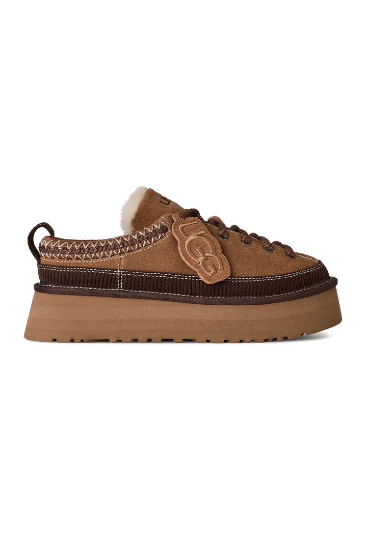 כפכפי פלטפורמה אג ugg חום דגם Heritage Lace-Up Slipper זמש איכותי בטנת עור סוליית eva פלטפורמה 4.5 סמ פרווה