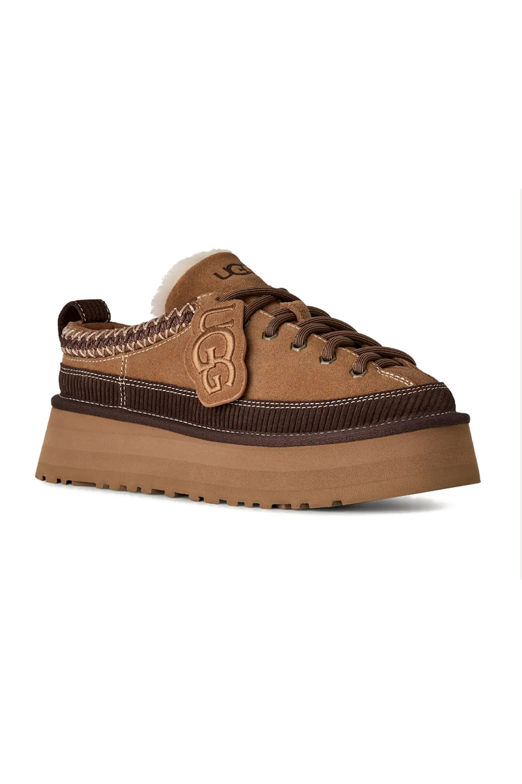 כפכפי פלטפורמה אג ugg חום דגם Heritage Lace-Up Slipper זמש איכותי בטנת עור סוליית eva פלטפורמה 4.5 סמ פרווה