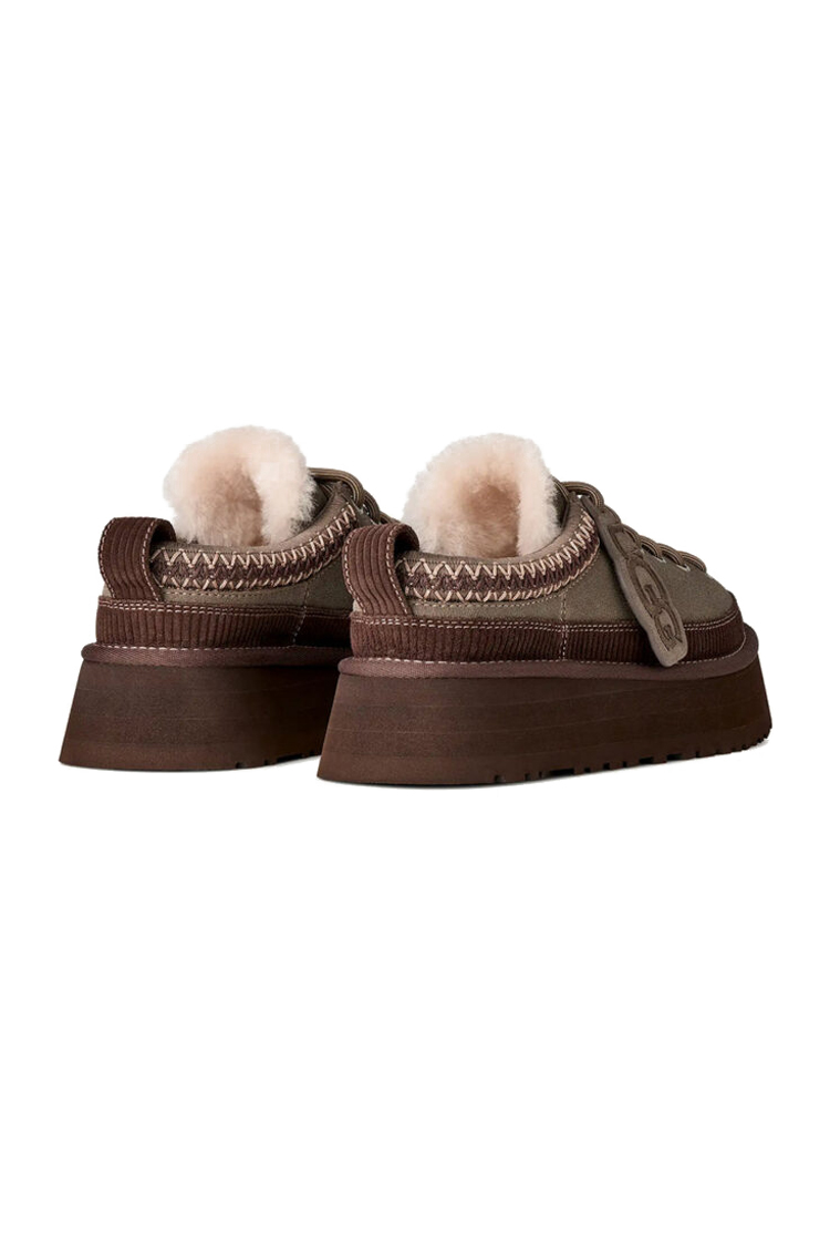 כפכפי פלטפורמה אג ugg אפור/חום דגם Heritage Lace-Up Slipper זמש איכותי בטנת עור סוליית eva פלטפורמה 4.5 סמ פרווה