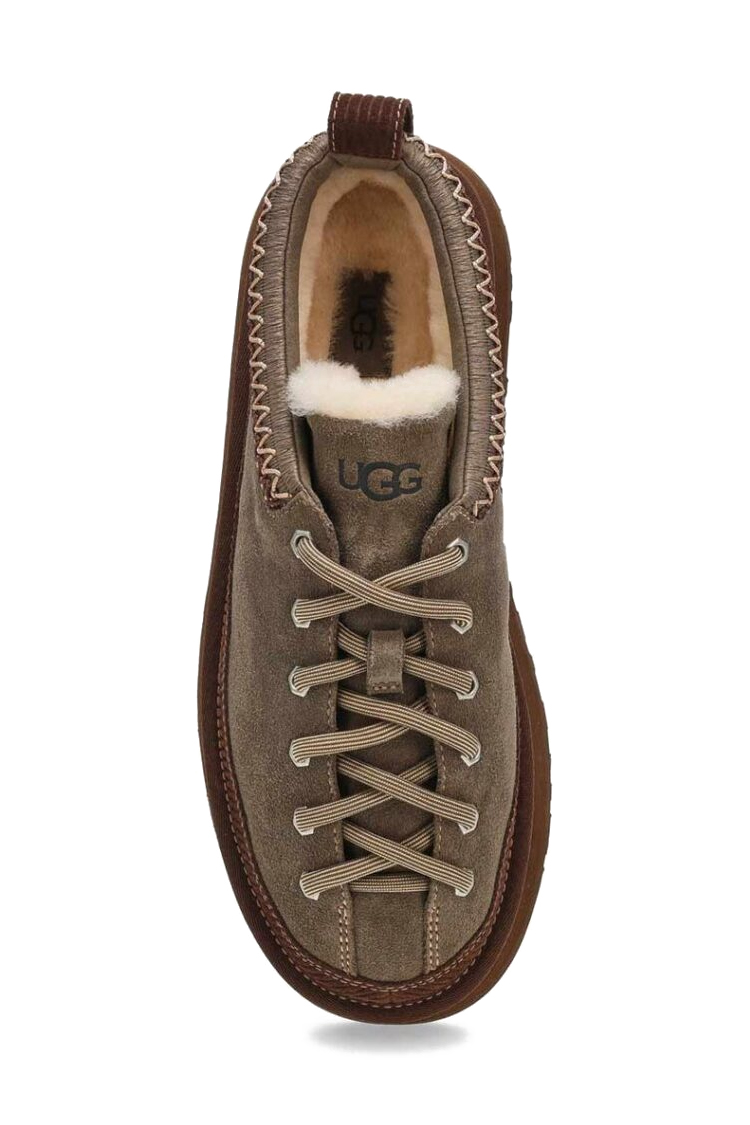 כפכפי פלטפורמה אג ugg אפור/חום דגם Heritage Lace-Up Slipper זמש איכותי בטנת עור סוליית eva פלטפורמה 4.5 סמ פרווה