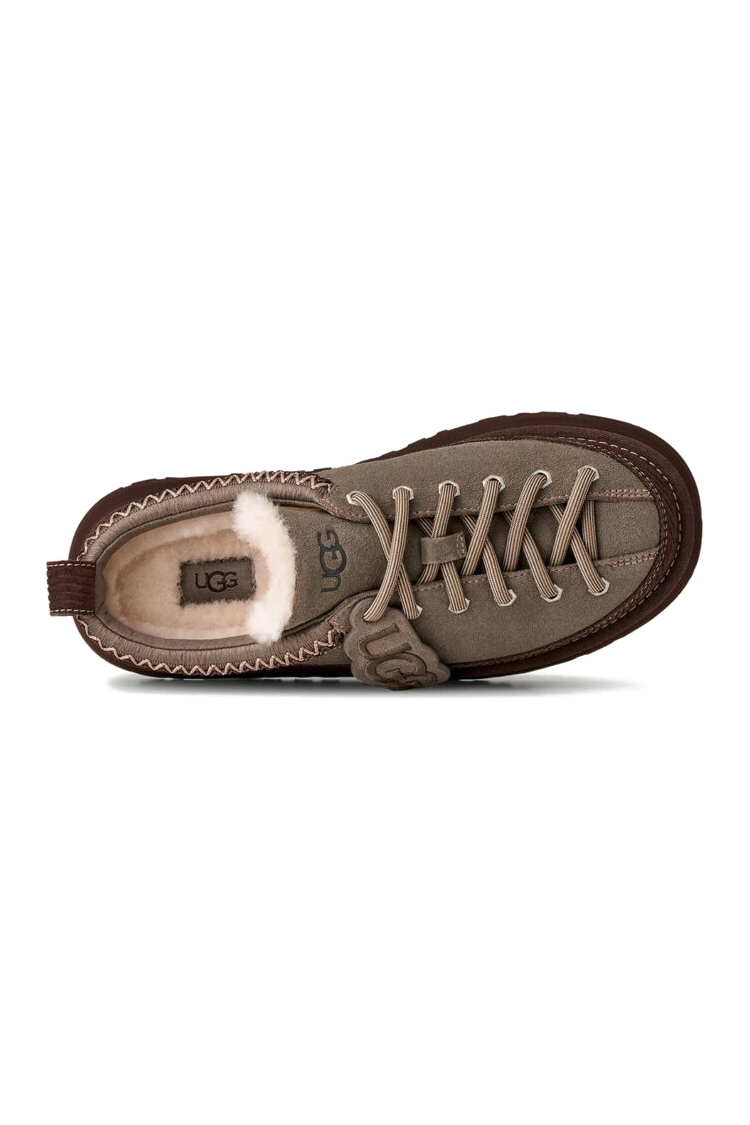 כפכפי פלטפורמה אג ugg אפור/חום דגם Heritage Lace-Up Slipper זמש איכותי בטנת עור סוליית eva פלטפורמה 4.5 סמ פרווה