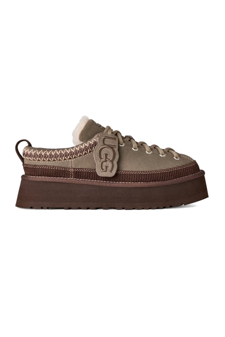 כפכפי פלטפורמה אג ugg אפור/חום דגם Heritage Lace-Up Slipper זמש איכותי בטנת עור סוליית eva פלטפורמה 4.5 סמ פרווה
