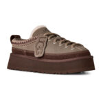 כפכפי פלטפורמה אג ugg אפור/חום דגם Heritage Lace-Up Slipper זמש איכותי בטנת עור סוליית eva פלטפורמה 4.5 סמ פרווה