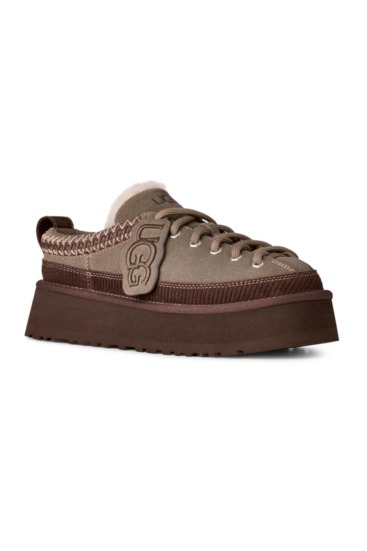 כפכפי פלטפורמה אג ugg אפור/חום דגם Heritage Lace-Up Slipper זמש איכותי בטנת עור סוליית eva פלטפורמה 4.5 סמ פרווה