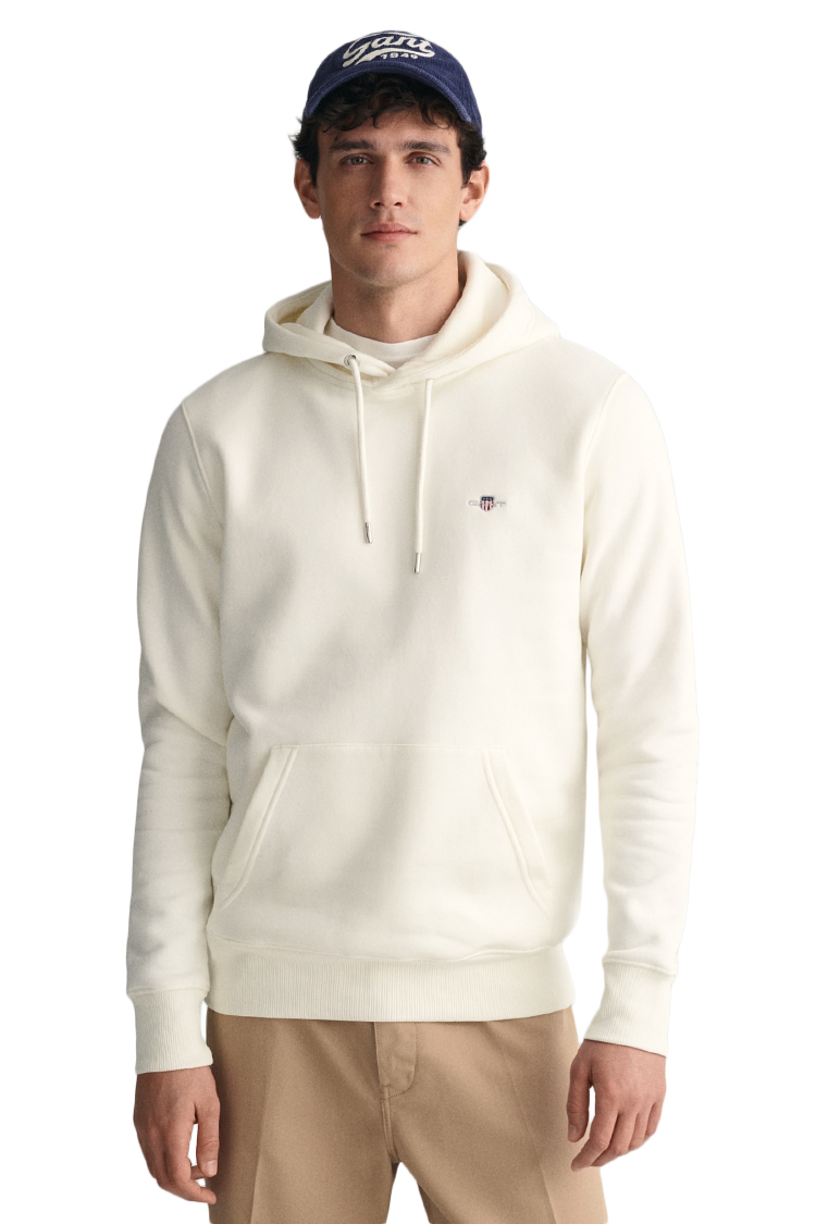 קפוצ'ון גאנט GANT לבן כותנה דגם Shield Hoodie גזרה רגילה רקמה וכיס קנגורו