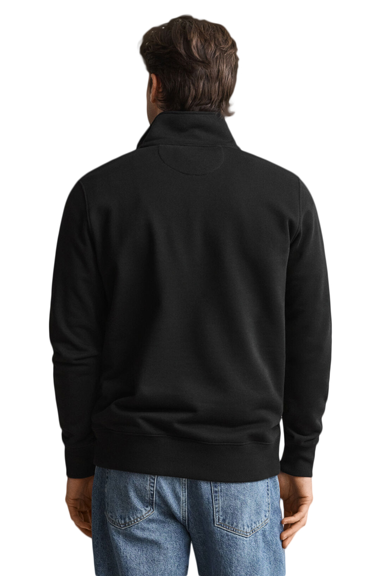סווטשירט גאנט gant שחור דגם Shield Half-Zip Sweatshirt תשלובת כותנה חצי רוכסן רקמה שילד
